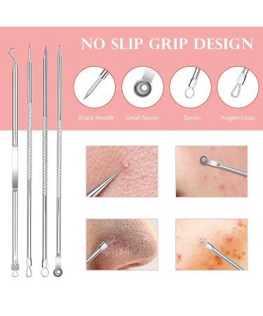 Blackhead Remover Kit - 8 Pcs Stainless Steel Pimple Popper Tool Set for Blemish & Whitehead Removal - Includes Portable Case - Silver - Buy Online on GoSupps.com