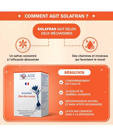 SOLAFRAN Saffron Ultraconcentr Morale Stress Troubled Sleep Relaxation Mood 30 Capsules Titled Extract and Vitamins Saffron Safranal Crocine French Laboratory SOLAGE - Buy Online on GoSupps.com