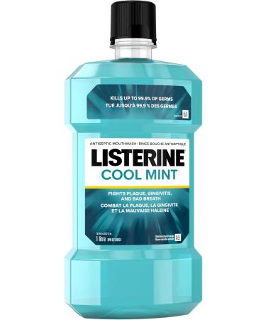 Listerine Cool Mint Antiseptic Mouthwash Essential Oils Menthol Thymol Eucalpytol - Plaque Bad Breath Gingivitis 1L Mouthwash Cool Mint - Buy Online on GoSupps.com