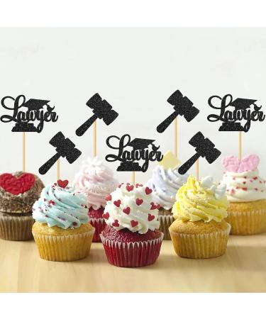 MonMon & Craft Congrats Lawyer Cupcake Toppers/Lawyer Graduation Cupcake Decor/Lawyer up Cupcake Toppers/Law School Graduation Party Cupcake Decorations/Black Glitter 24 Pcs - Buy Online on GoSupps.com