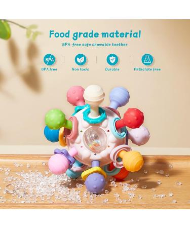 Rotatable Silicone Teething Toy Ball - Sensory Toy for Babies 0-6 Months | Baby Rattle & Infant Toy Gift - Buy Online on GoSupps.com