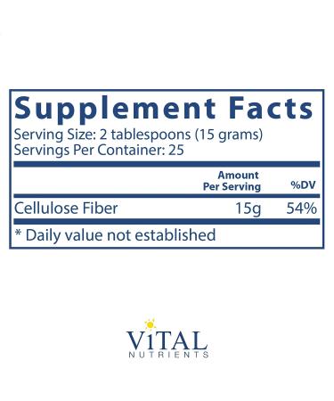 Vital Nutrients Cellulose Fiber 375g - Supports Bowel Function, Digestion Aid - Vegetarian Fiber Supplement - Buy Online on GoSupps.com