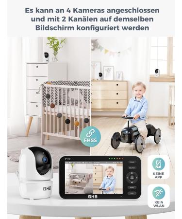 GHB Baby Monitor with Camera - 5 720P HD VOX Mode Two-Way Talk Night Vision & Temperature Display - Model 2023 - International Shipping Available - Buy Online on GoSupps.com