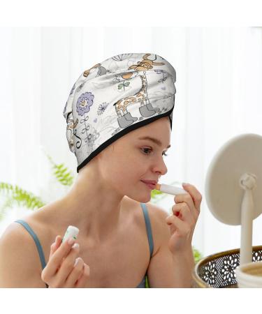 Cute Animal Doodle Microfiber Hair Towel Super Absorbent Quick Dry Turban for Curly Long Thick Hair | Hair Wrap Bonnet Cap for Women Girls & Kids - Buy Online on GoSupps.com