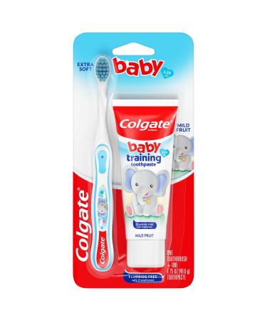 Colgate Baby Training Toothpaste and Toothbrush Kit, Mild Fruit Flavor Set for Ages 3-24 Months My First Toothbrush and Toothpaste 2 Piece Set