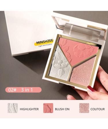 3-in-1 Blush Highlighter Contour Palette - Long-Lasting Matte Blush Glow for Women - Sweat-Resistant Make Up Powder - Natural Look (Color 2) - Buy Online on GoSupps.com