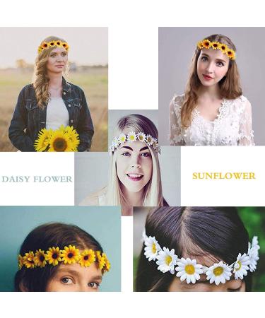 3Pcs Sunflower Daisy Headbands for Women - Adjustable Hair Wreath Garland for Hippie, Boho, Bridal & Parties - Buy Online on GoSupps.com