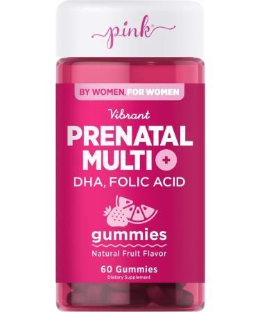 PINK Prenatal Vitamins | 60 Gummies with DHA and Folic Acid | Non-GMO & Gluten Free Multivitamin | Natural Fruit Flavor