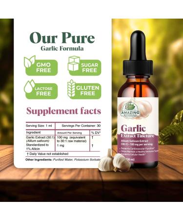 Amazing Botanicals Garlic Tincture Allium Sativum Herbal Extract High Potency Liquid Supplement (1oz) 1 Fl Oz (Pack of 1) - Buy Online on GoSupps.com