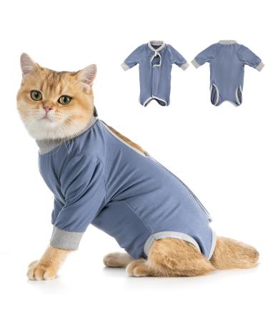 Avont Katzenbody after op recovery suit clothing modal recovery castration Spay weaning leak protection suit for cat abdominal wounds or skin diseases-L-grayblue gray-blue L