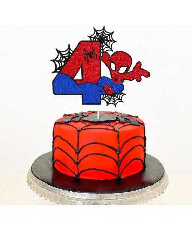 Spider 4th Birthday Cake Topper Spider Cartoon Movie Themed Happy 4s Birthday Cake Decorations for Men Boy Children Four Bday Party Supplies Double Sided Glitter Black DÃ©cor - Buy Online on GoSupps.com