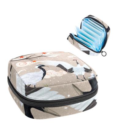 Japanese Cranes at Sunset Sanitary Napkin Storage Bag Feminine Menstrual Cup Pouches Nursing Pad Holder Tampon Bags Portable Period Bag for Women Teen Girls 1Pcs Multi-colored 2
