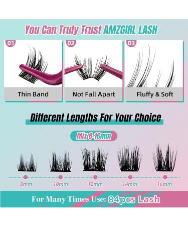 Eyelash Extension Kit - 84Pcs DIY Kit with Lash Bond & Seal Applicator Tool for Clusters | AMZGlRL Blushing D-Mix - Buy Online on GoSupps.com