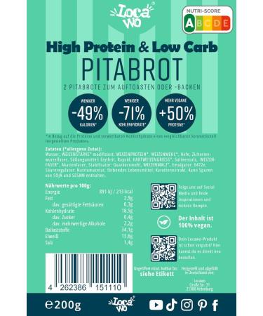 Locawo High Protein Low Carb Pita Bread | Vegan Doner Bread | Protein-Packed Full Wheat Taste for a Healthy Diet - Buy Online on GoSupps.com