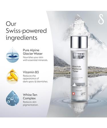 SWISSIMAGE clat Absolu Whitening Toner 200 ml | Tones purifies and visibly brightens | Vitamin B3 White-Ten complex with alpine glacier water | for all skin types - Buy Online on GoSupps.com