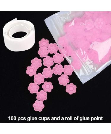 Fenshine Eyelash Extension Glue Holder Set - 100 PCS Flower Shape Cups with Glue Point Roll - Eyelash Extension Supply Kit - Buy Online on GoSupps.com