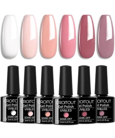 Croitout UV Gel Nail Polish Set Shellac Nail Gel Polish Colours Set Sock Off Gel Nail Polishes Set Polish Gel Nail Kit for Home DIY Manicure Nail Salon Best Gift for Women 6 x 7.3ml 6CS-005 7.3 ml (Pack of 6)