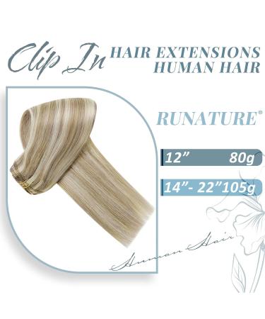 Runatur 25cm Clip-In Real Hair Extensions - Brown Blonde Highlights 7 Pieces 80g - Affordable Seamless Extensions #8P60 - Buy Online on GoSupps.com