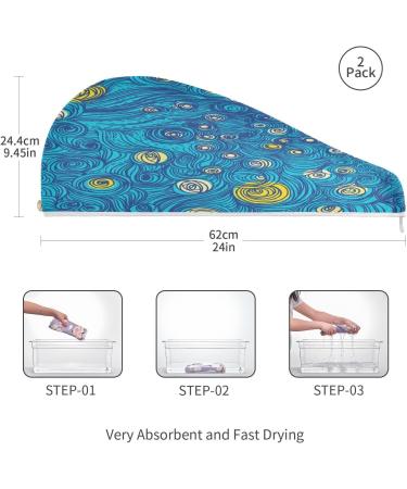 Wonderful Star Oil Painting Dry Hair Cap - 2 Piece Quick Drying Towel Set with Button Headband | Super Absorbent & Comfortable for Fast Hair Drying - Buy Online on GoSupps.com