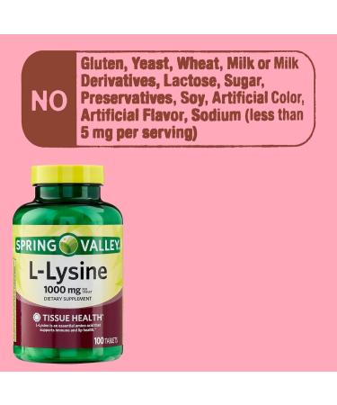 L-Lysine 1000mg Tablets Essential Amino Acid for Immune Support Collagen Formation and Skin Health High-Potency Lysine Supplement 100 Count Gluten-Free Vitamin Guide Included - Buy Online on GoSupps.com