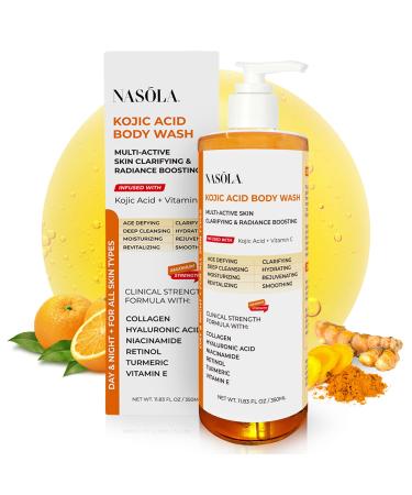 Nasola Kojic Acid Body Wash Turmeric & Vitamin C Brightening Cleanser Moisturizing Exfoliating Shower Gel for Women & Men 11.8 fl oz