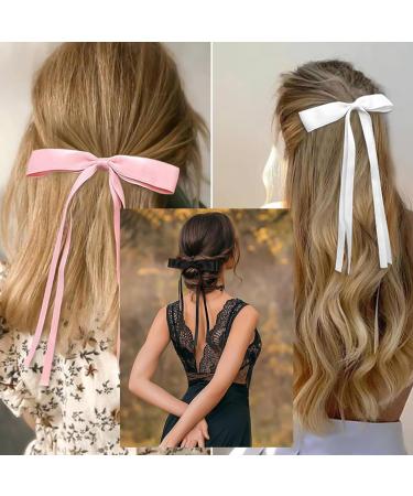 6 Pack Bow Hair Clips for Women Girls Pink White Black Ribbon Hair Bows Elegant Tassel Hair Bow Clips Barrettes Hair Accessories for Girls Teens - Buy Online on GoSupps.com