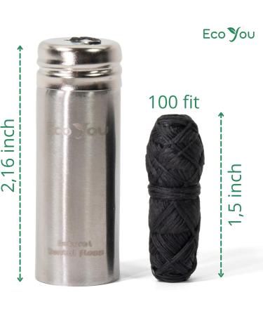 EcoYou Eco Floss | 2 Charcoal Dental Floss Refills + Dental Floss Holder | Mint & Candelilla Wax | Bamboo Floss Natural Dental Floss Charcoal Floss Biodegradable Floss Dental Floss Refill - Buy Online on GoSupps.com