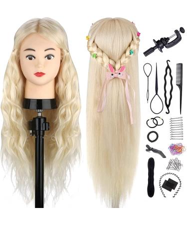 Mannequin Head with 80% Real Hair, TopDirect 24" Blonde Human Hair Styling Hairdressing Cosmetology Mannequin Manikin Training Practice Head with Clamp and Tools