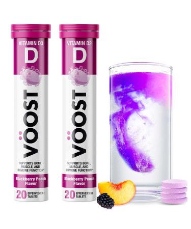 Voost Vitamin D Supports Bone Muscle and Immune Function* Contains Vitamin d3 Effervescent Vitamin Drink Tablet No Sugar + Low Calorie Vitamin Supplement BlackBerry Peach Flavor 40 Count
