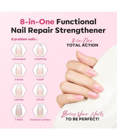 Modelones 15ml 8-in-One Nail Ridge Filler Strengthener Base Coat Nail Polish Repair Nail Growth Treatment for Thin and Damaged Nails Pink - Buy Online on GoSupps.com