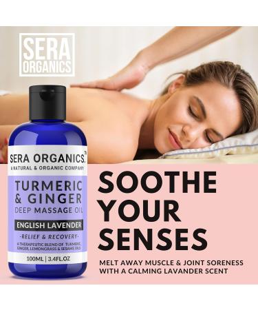Turmeric & Ginger Massage Oil - Natural Ginger Oil Therapy For Lymphatic Drainage Nerve Muscle & Joint Discomfort Relief Warming Relaxing & Soothing Massage - With Lavender (100ml) By Sera Organics 100 ml (Pack of 1) - Buy Online on GoSupps.com