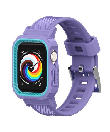 Phaedra Designed for Apple Watch Band 41mm/ 40mm/ 38mm with Bumper Case, Shockproof Soft TPU Sport Watch Bands Wrist Strap with Protective Bumper Cover Compatible with iWatch 7/ 6/ 5/ 4/ 3/ 2/ 1/ SE, Purple and Blue 41mm/40mm/38mm-Purple