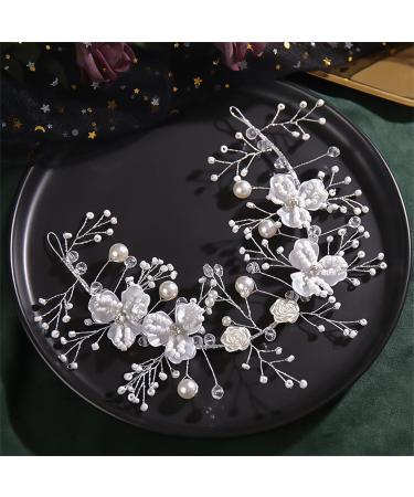 Flower Bridal Hair Accessories Bride girl Hand Knitting Wedding Hair Accessories Pearl headband for Weddings Banquets and Parties (Silver Leaf) - Buy Online on GoSupps.com