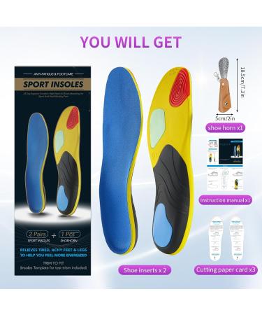 Plantar Fasciitis Relief Insoles - 2 Pairs + Stainless Steel Shoe Horn for Arch Support & Foot Health | Men s 7-8.5 Women s 9-10.5 - Buy Online on GoSupps.com
