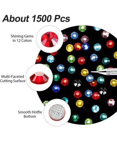 1500 Pcs Rhinestones Nail Gems Flat Back Crystal Rhinestones with Pick Up Tweezers and Rhinestone Picker Dotting Pen Tools for Nails Clothes Teeth Face DIY Crafts - Buy Online on GoSupps.com