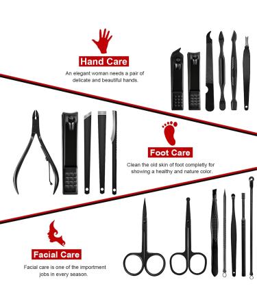 Keiby Citom Manicure Set 18pcs Professional Nail Clippers Kit Pedicure Care Tools-Stainless Steel Grooming Tools With Rose Gold PU Leather Case for Travel & Home (Black/Red) - Buy Online on GoSupps.com