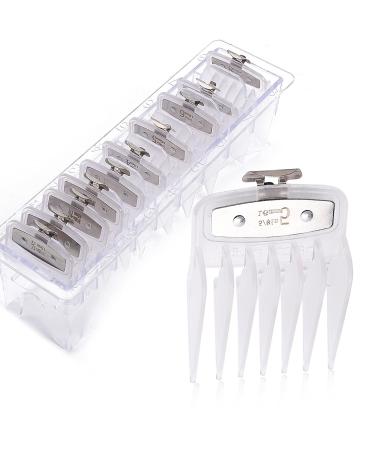 Professional Hair Clipper Guards Guides 8 Color Coded Cutting Guides #3170-400- 1/8 to 1 fits for All Wahl Clippers(Multi Color) (10 pcs Clear)