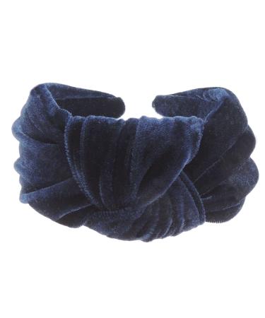 Ladies Velvet Evening Winter Extra Wide Top Knot Covered Headband Alice Band (Navy)