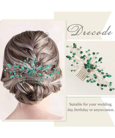Green Hair Comb Wedding Hair Pieces Rhinestone Hair Accessories for Brides Bridesmaid Emerald Green Hair Vine Comb for Women and Girls Prom Party Festival Handmade Hair Clip(Sliver) - Buy Online on GoSupps.com