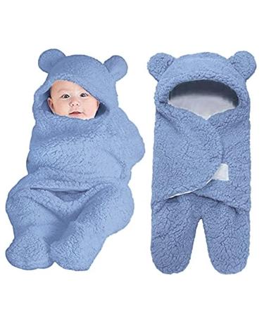 Cute Unisex Newborn Clothes Baby Sleeping Bag Thicken Cotton Blankets Plush Swaddle Blankets Baby Girl Gifts Toys 0 6 Months (Blue)