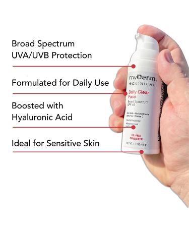 myDerm CLINICAL Daily Clear Face SPF 46 Mineral Sunscreen 1.7oz with Zinc Oxide & Niacinamide - Fragrance Free Sunscreen for All Skin Types - Buy Online on GoSupps.com