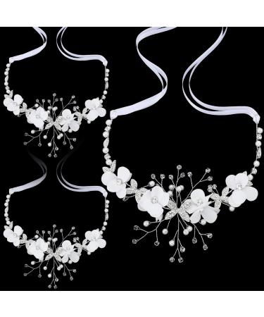 3 Pcs Flower Girl Headpiece Wedding Headband pearls Flower Crown Princess Headband Girl Hair Vine Bride for Wedding Baby Toddler Girls Birthday Party Photography (Classic)