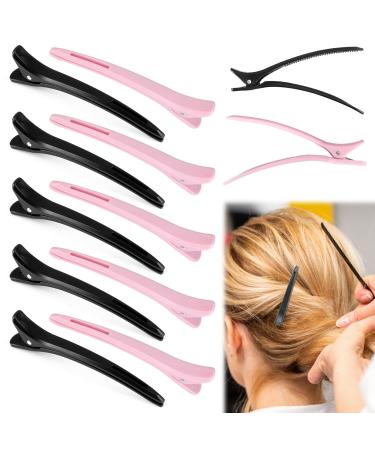Caybats Professional Hair Clips Non-slip Duck Nose Clips for Hairdresser Heat Resistant Versatile for Daily Styling No Marks on Hair. (12 Black+Pink) Black+Pink 12
