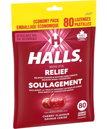 HALLS Cherry Flavour Cough Drops Throat Lozenges Sore Throat Relief Mentho-Lyptus 80 Lozenges Cherry Drops - Buy Online on GoSupps.com