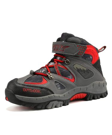 JMFCHI FASHION Kids Hiking Boots Boys Snow Boots Warm Winter Boots Outdoor Sports Camping Shoes Trekking shoes Climbing Sneakers Girls Walking Boots Ankle Boots Durable Comfortable 4 Big Kid 8032-grey Red