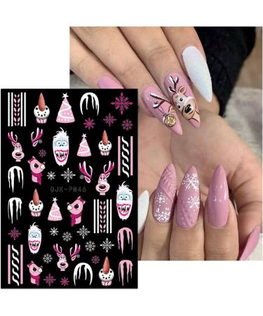 JMEOWIO 10 Sheets Christmas Pink Nail Art Stickers Decals Self-Adhesive Snowflake Winter Holiday Cute Elk Nail Supplies Nail Art Design Decoration Accessories - Buy Online on GoSupps.com