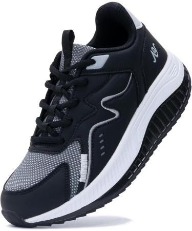 Women's Walking Shoes with Arch Support | Plantar Fasciitis Sneakers for Pain Relief - Black/Grey Tennis 7 - Buy Online on GoSupps.com
