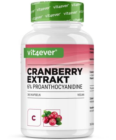 VitaminVersand24 DE Cranberry extract + Vitamin C 365 cranberry capsules 251 extract equivalent to 25000 mg 6 proanthocyanidins High dose without unwanted additives vegan