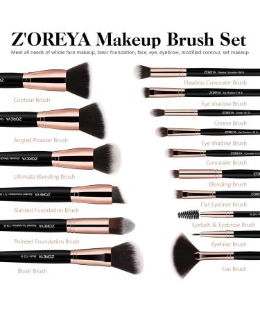 Zoreya Premium Makeup Brush Set - 16 Piece Brush Kit for Foundation, Powder, Blush, and Eye Shadows - Cruelty-Free Synthetic Brushes for Flawless Makeup Application - Buy Online on GoSupps.com