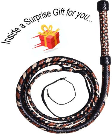 Premium 16 Plaits Real Cowhide Leather Indiana Jones Whip | 4ft-16ft Long | Equestrian Bull Whip with Crackers - Beige/Black/Tan - Buy Online on GoSupps.com